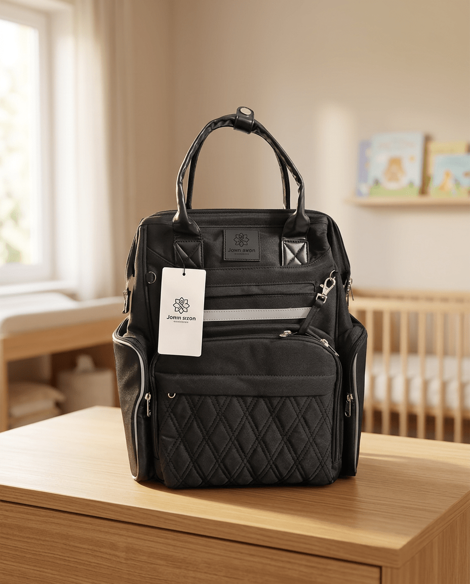 Premium Luxe diaper backpack bag with changing station in USA, large baby backpack diaper bag with warming bottle compartment