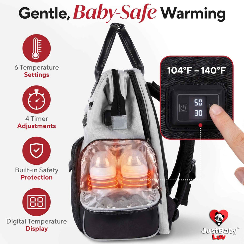 Premium Diaper Bag Backpack with Changing Station, Heated Bottle Pockets, Newborn Gift