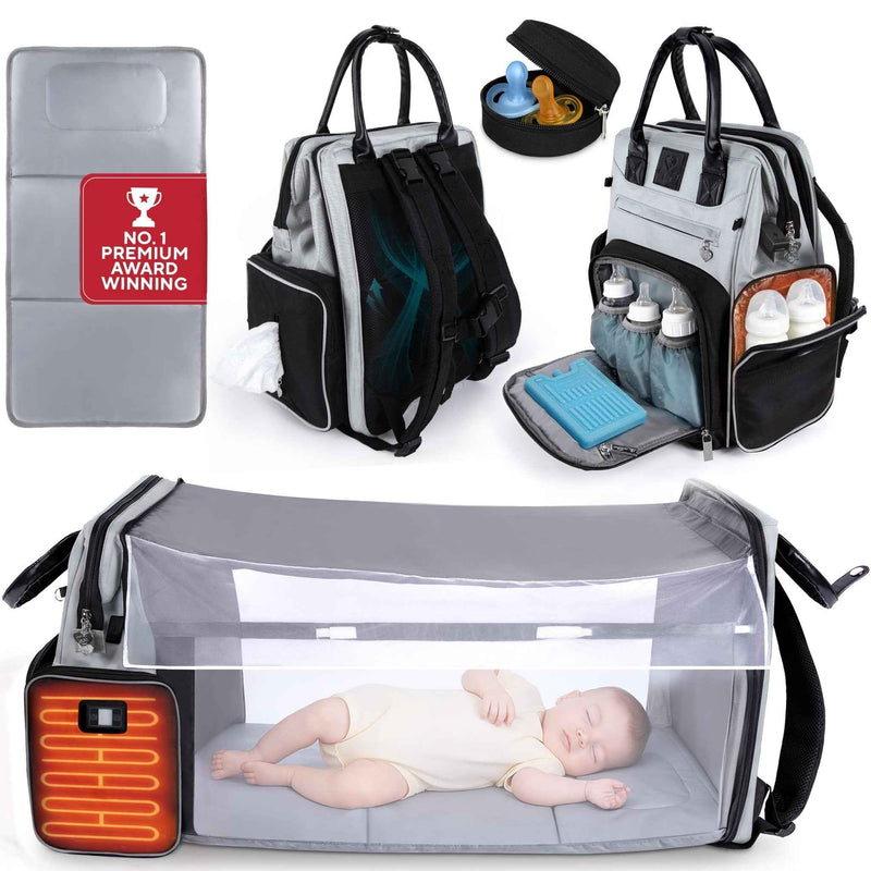 Premium Diaper Bag Backpack with Changing Station, Heated Bottle Pockets, Newborn Gift