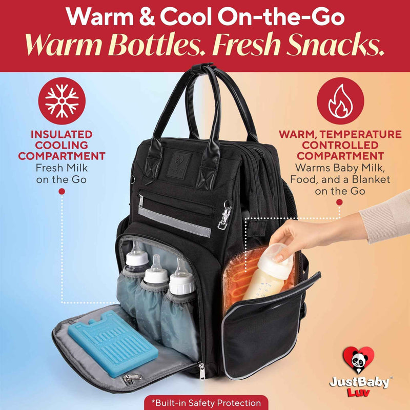 Premium Diaper Bag Backpack with Changing Station, Heated Bottle Pockets, Newborn Gift