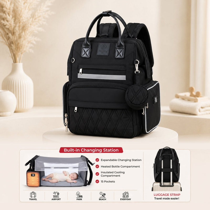JustBaby Luv Diaper Backpack Bag with warming bottle pocket