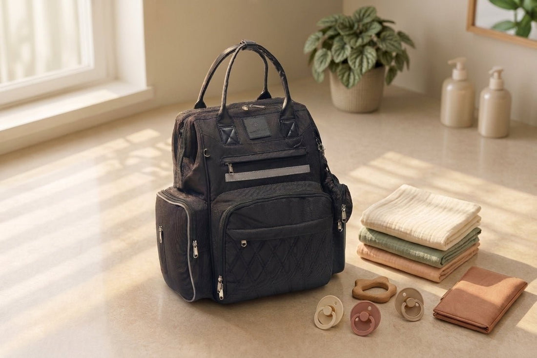 JustBabyLuv smart diaper bag backpack with changing station and multiple organization separate pockets