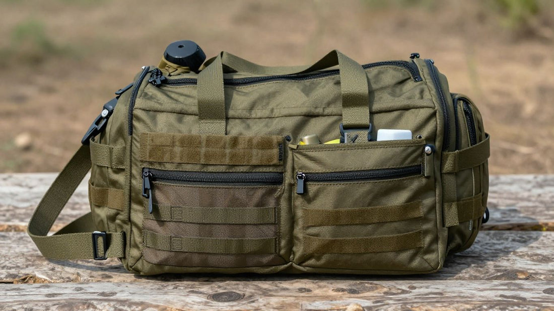 Tactical diaper bag packed for adventure.
