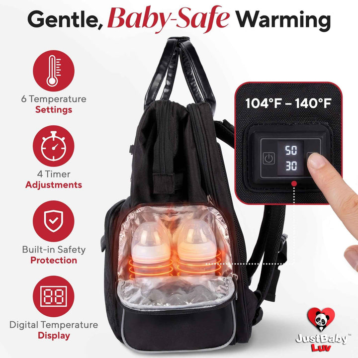Premium Diaper Bag Backpack with Changing Station, Heated Bottle Pockets, Newborn Gift