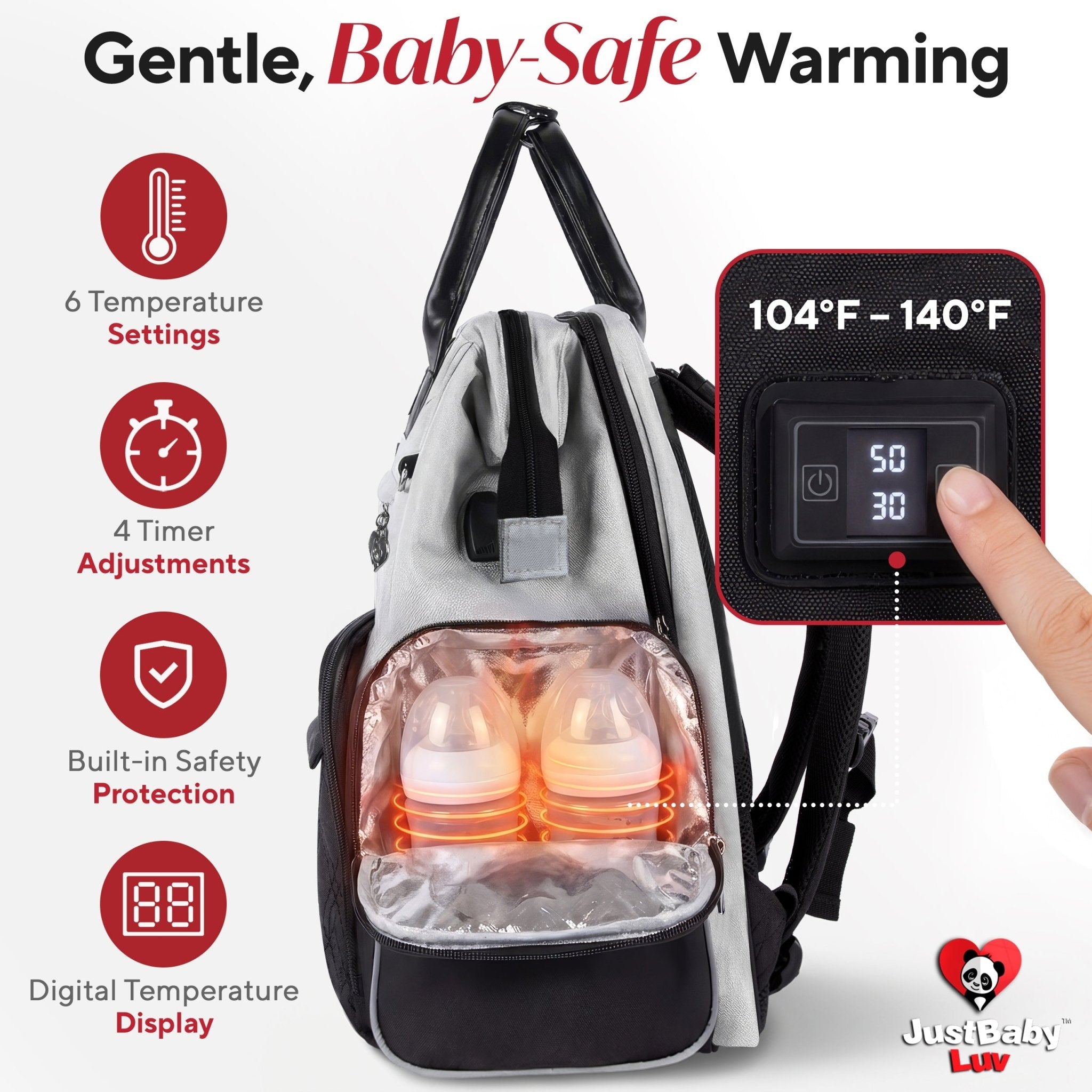 Best Diaper Bag Backpack with Changing Station, Heated Bottle Pockets, Baby Essentials, Newborn Gift - JustBaby Luv - Baby Product