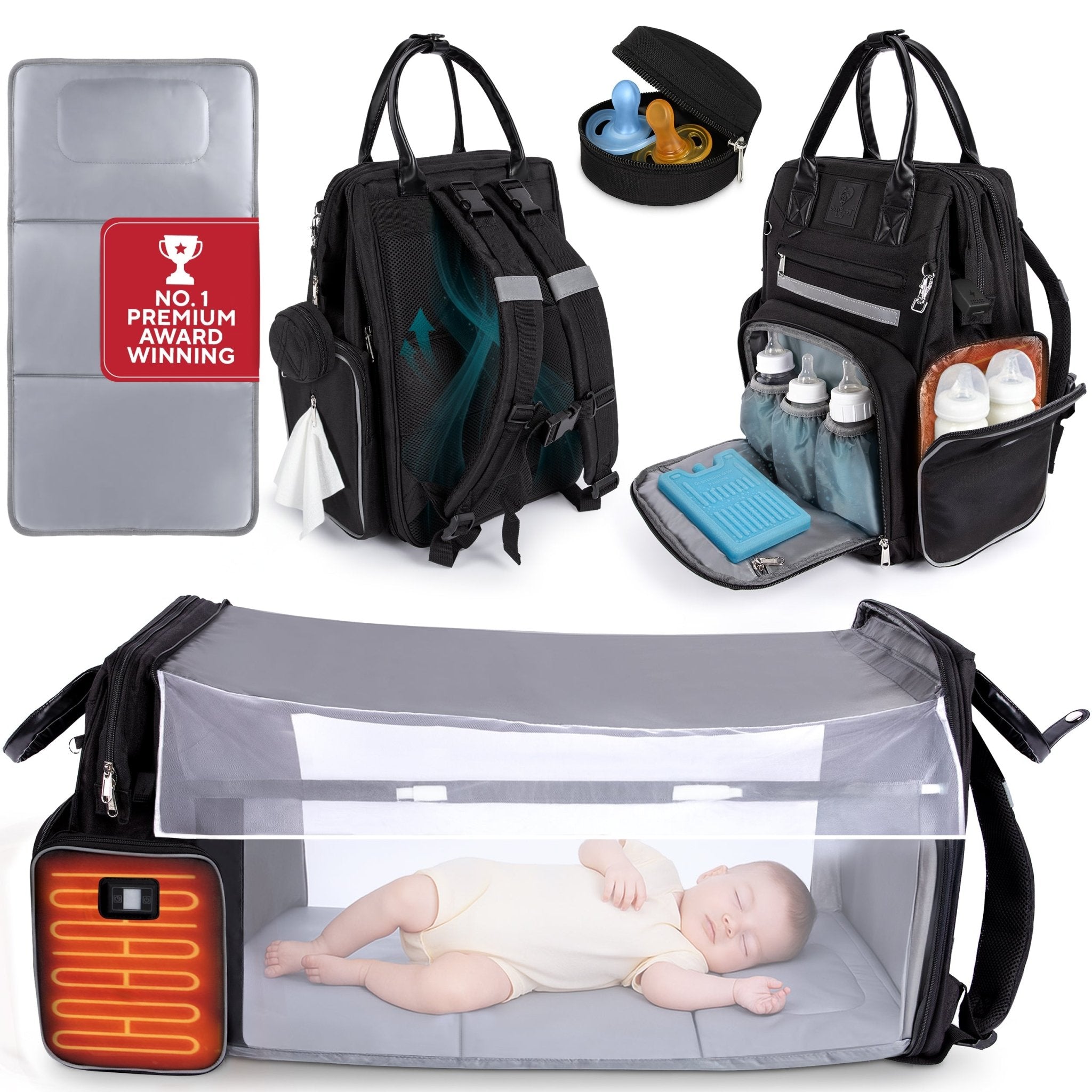 Best Diaper Bag Backpack with Changing Station, Heated Bottle Pockets, Baby Essentials, Newborn Gift - JustBaby Luv - Baby Product