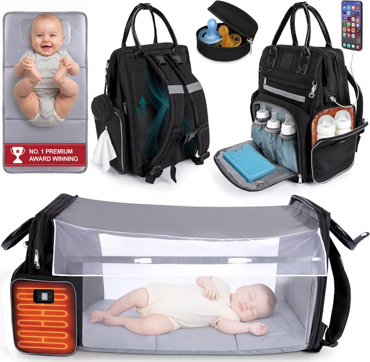 Premium Diaper Bag Backpack with Changing Station, Heated Bottle Pockets, Newborn Gift