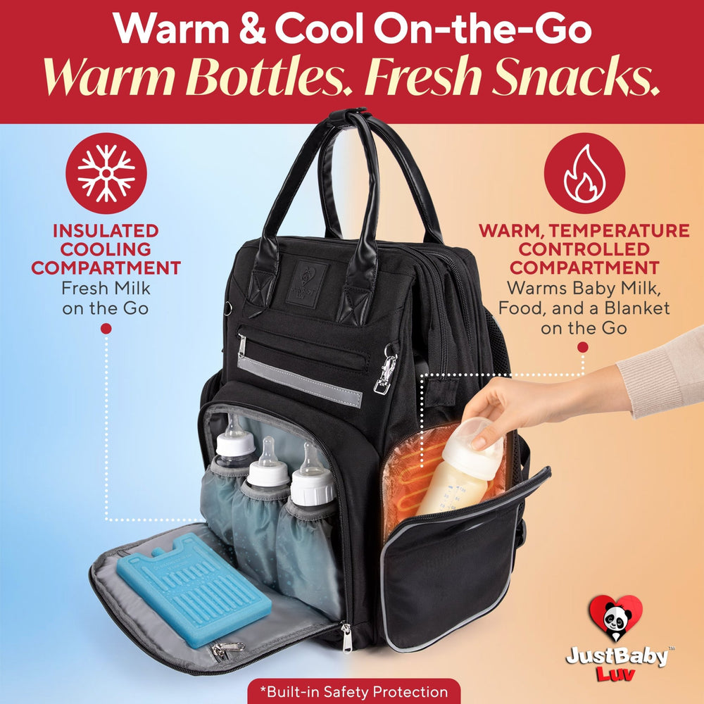 Best Diaper Bag Backpack with Changing Station, Heated Bottle Pockets, Baby Essentials, Newborn Gift - JustBaby Luv - Baby Product