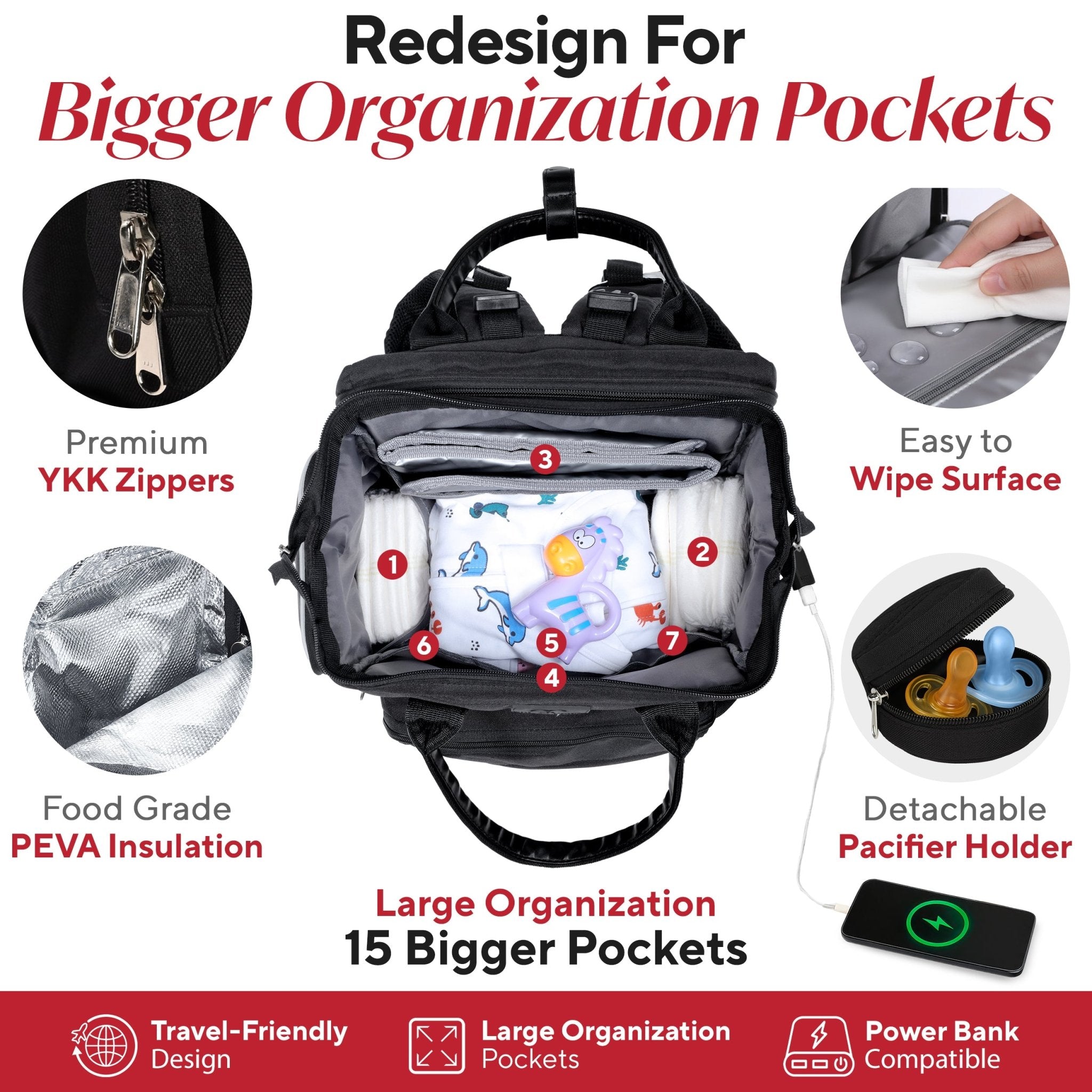 Best Diaper Bag Backpack with Changing Station, Heated Bottle Pockets, Baby Essentials, Newborn Gift - JustBaby Luv - Baby Product