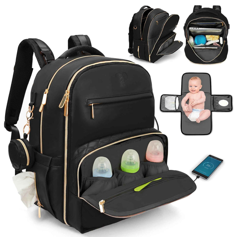 PU Leather Diaper Bag Backpack