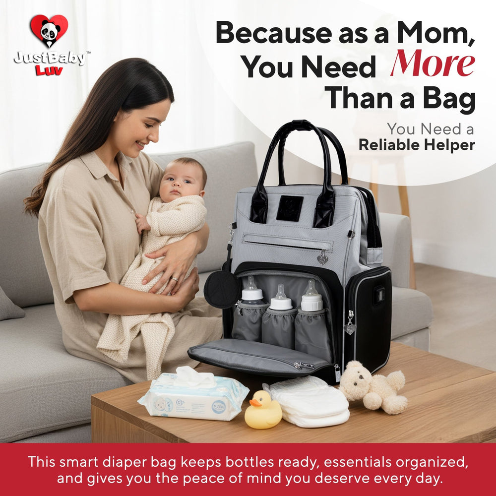 Best Diaper Bag Backpack with Changing Station, Heated Bottle Pockets, Baby Essentials, Newborn Gift - JustBaby Luv - Baby Product