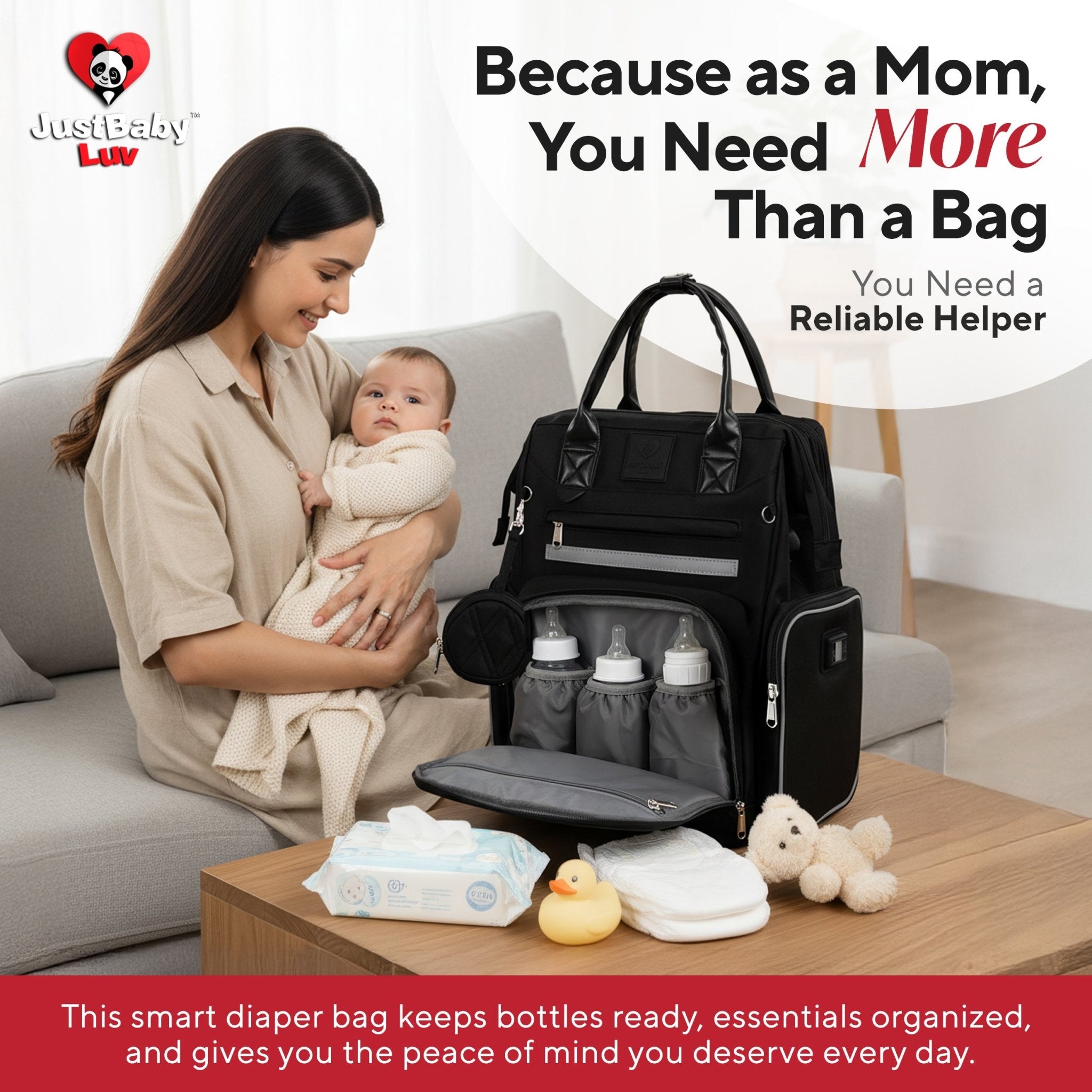 Best Diaper Bag Backpack with Changing Station, Heated Bottle Pockets, Baby Essentials, Newborn Gift - JustBaby Luv - Baby Product