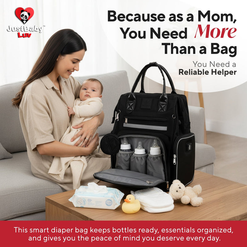 Best Diaper Bag Backpack with Changing Station, Heated Bottle Pockets, Baby Essentials, Newborn Gift - JustBaby Luv - Baby Product