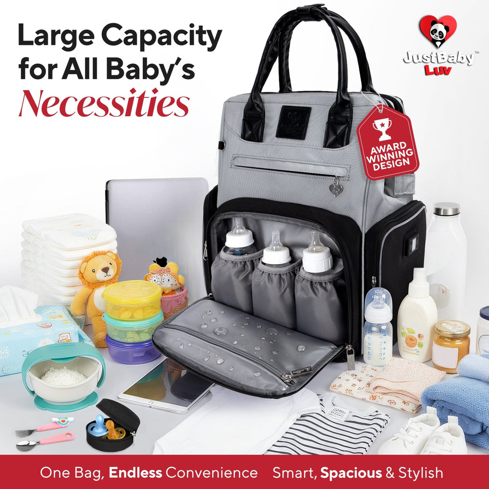 Best Diaper Bag Backpack with Changing Station, Heated Bottle Pockets, Baby Essentials, Newborn Gift - JustBaby Luv - Baby Product
