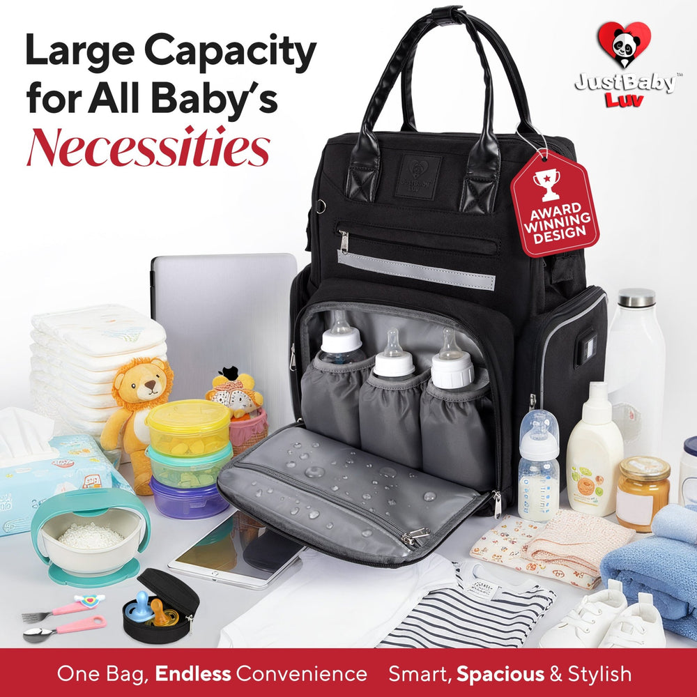 Best Diaper Bag Backpack with Changing Station, Heated Bottle Pockets, Baby Essentials, Newborn Gift - JustBaby Luv - Baby Product