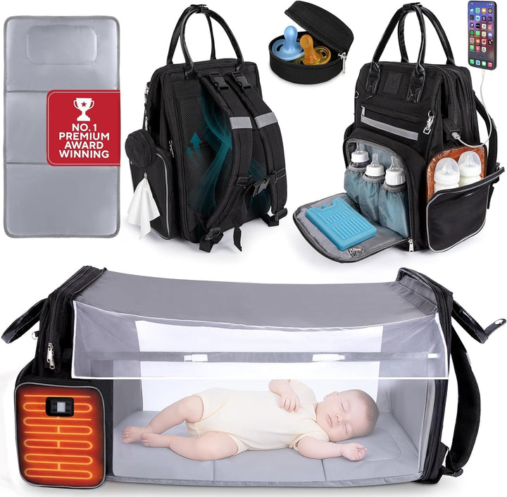 Premium Diaper Bag Backpack with Changing Station, Heated Bottle Pockets, Newborn Gift