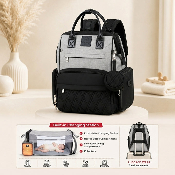 Premium Diaper Bag Backpack with Changing Station, Heated Bottle Pockets, Newborn Gift