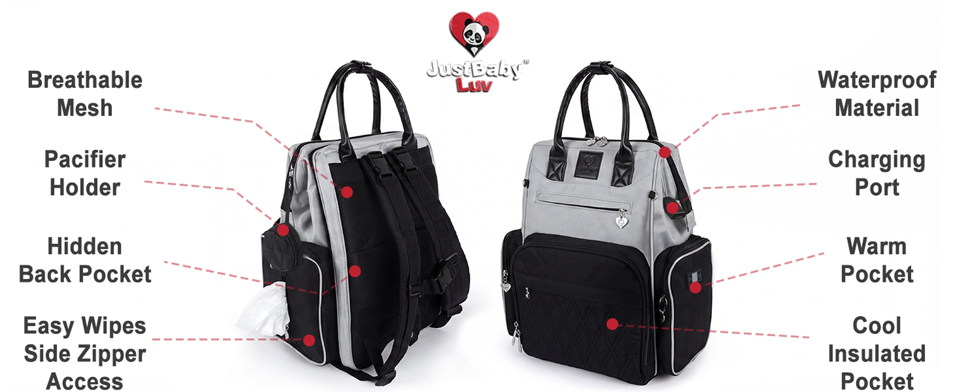 JustBaby Luv diaper bag with built-in changing station
