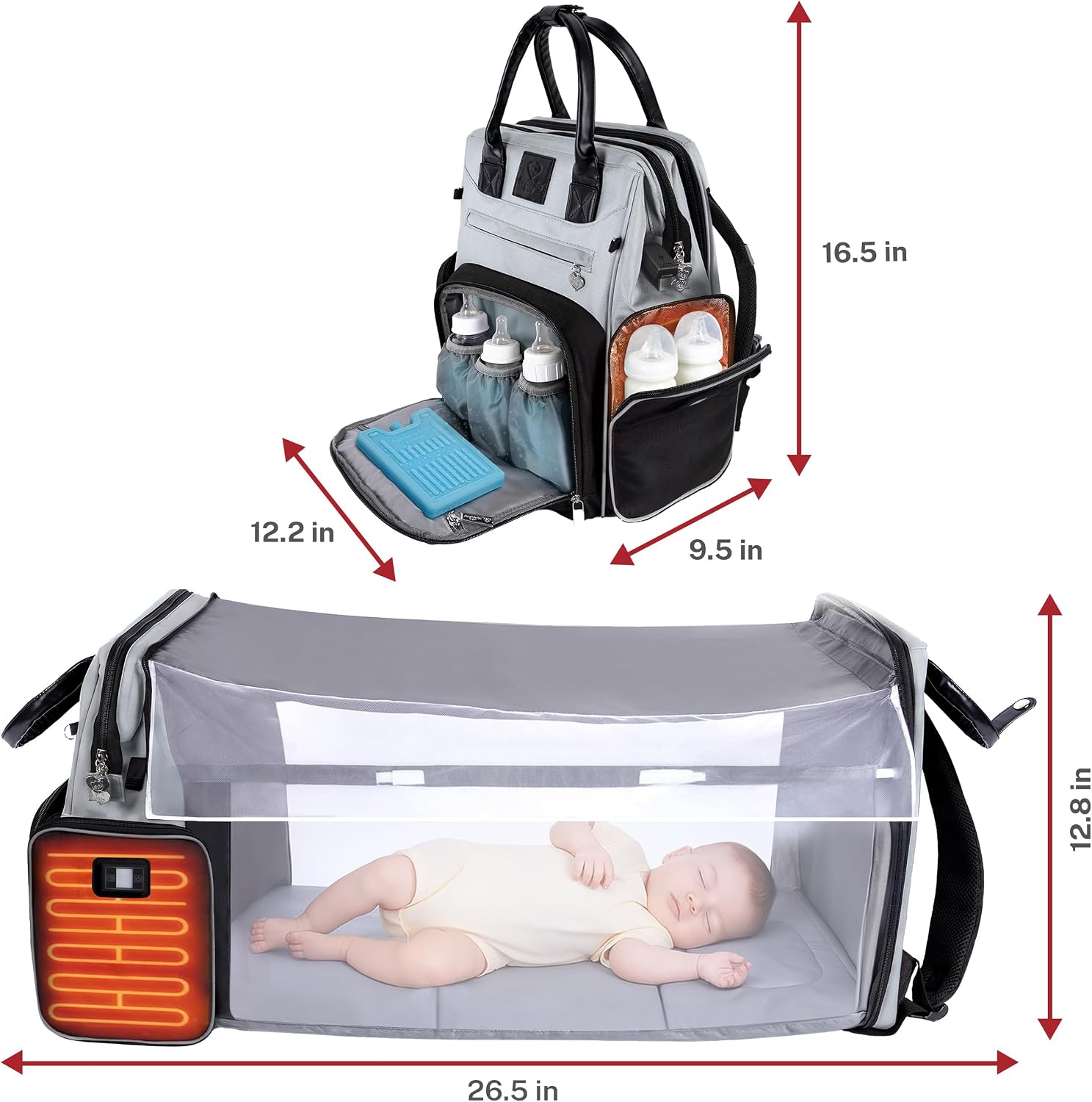 Premium Diaper Bag Backpack with Changing Station, Heated Bottle Pockets, Newborn Gift