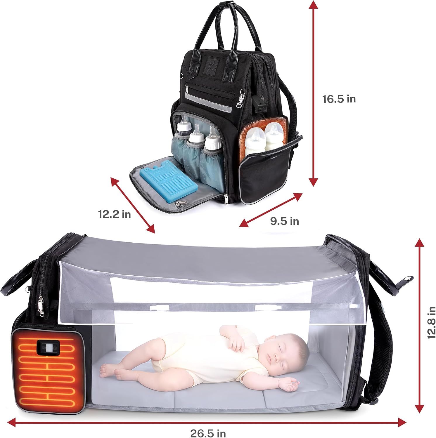 Premium Diaper Bag Backpack with Changing Station, Heated Bottle Pockets, Newborn Gift