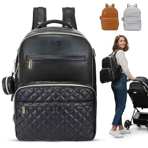 backpack changing bag leather Dezhao Diaper Backpack,Mom bag,mother bag,Fashion Mommy Backpacks,PU Leather(Brown) the airport Luxury Vegan Leather Diaper Bag