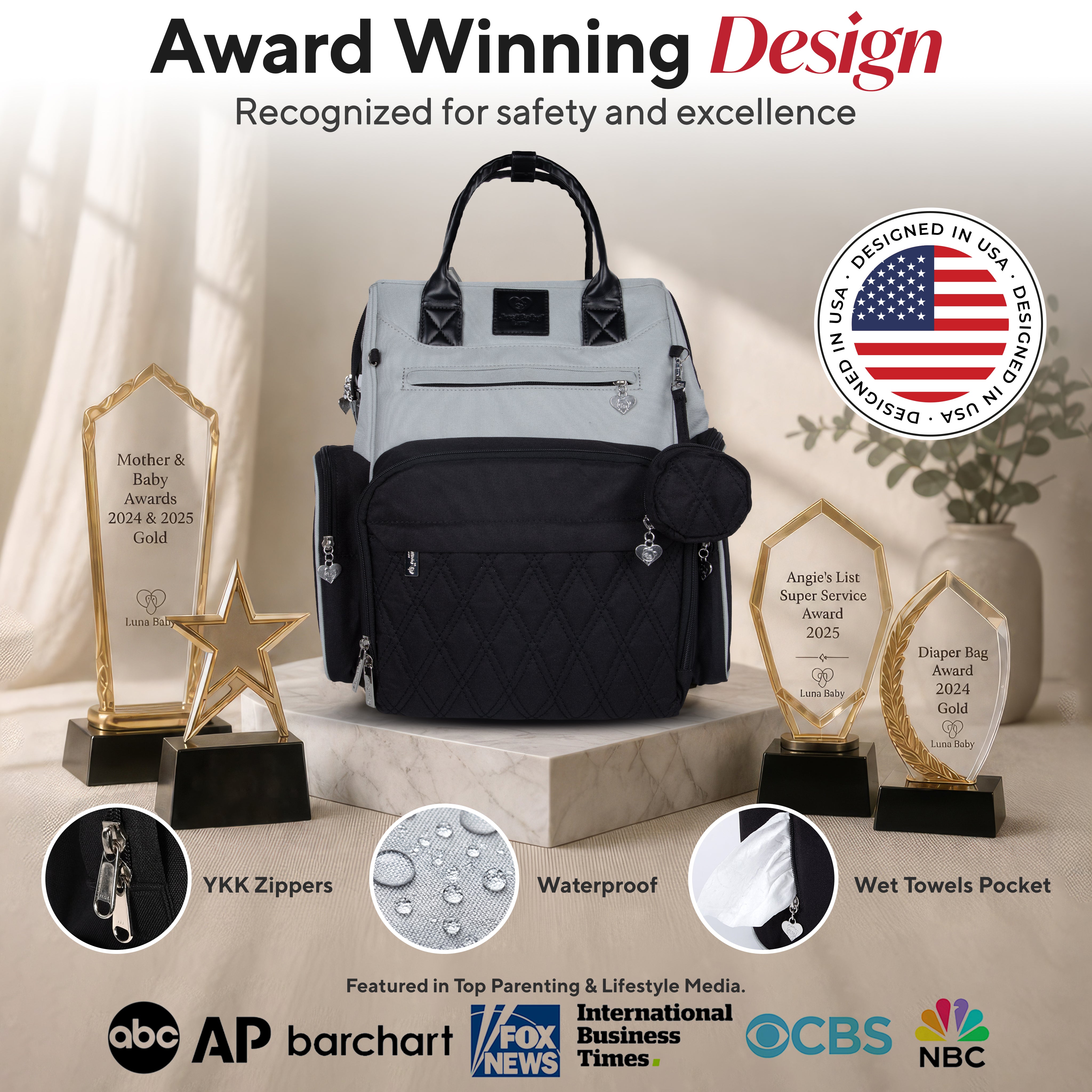 Premium Diaper Bag Backpack with Changing Station, Heated Bottle Pockets, Newborn Gift