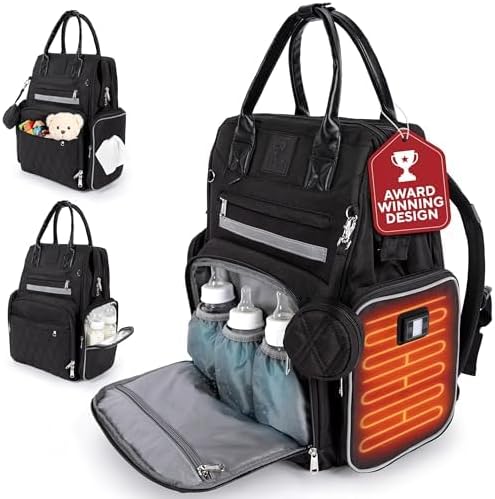 Premium Diaper Bag Backpack with Changing Station, Heated Bottle Pockets, Newborn Gift