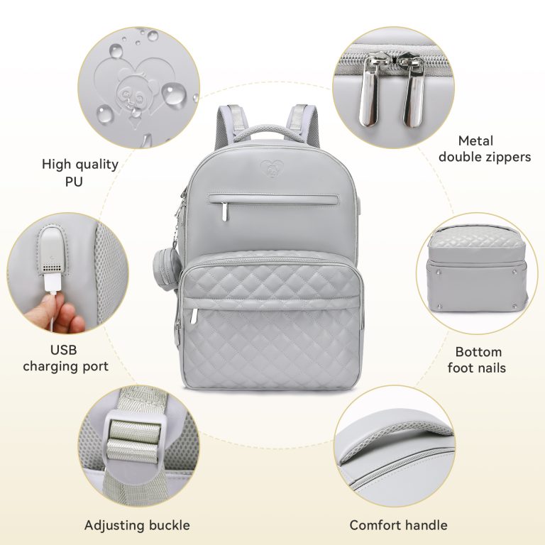 grey pu leather diaper bag bakpack jastbaby luv best diaper bag