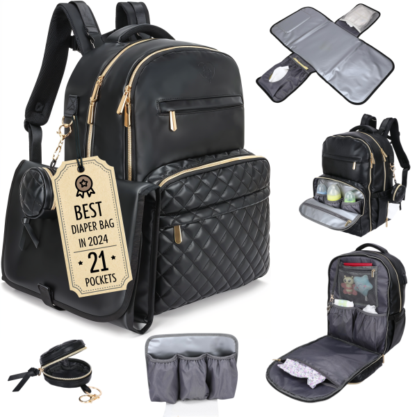 black pu leather diaper backpack bag