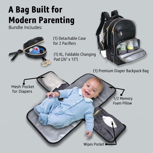 black leather diaper bag backpack