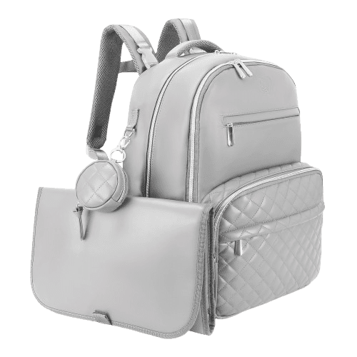 gray vegan pu leather diaper bag backpack large
