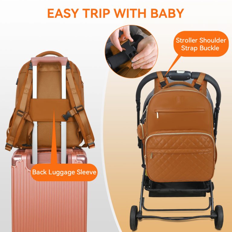 faux leather brown pu leather diaper bag backpack