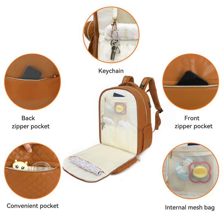 brown pu leather diaper bag backpack