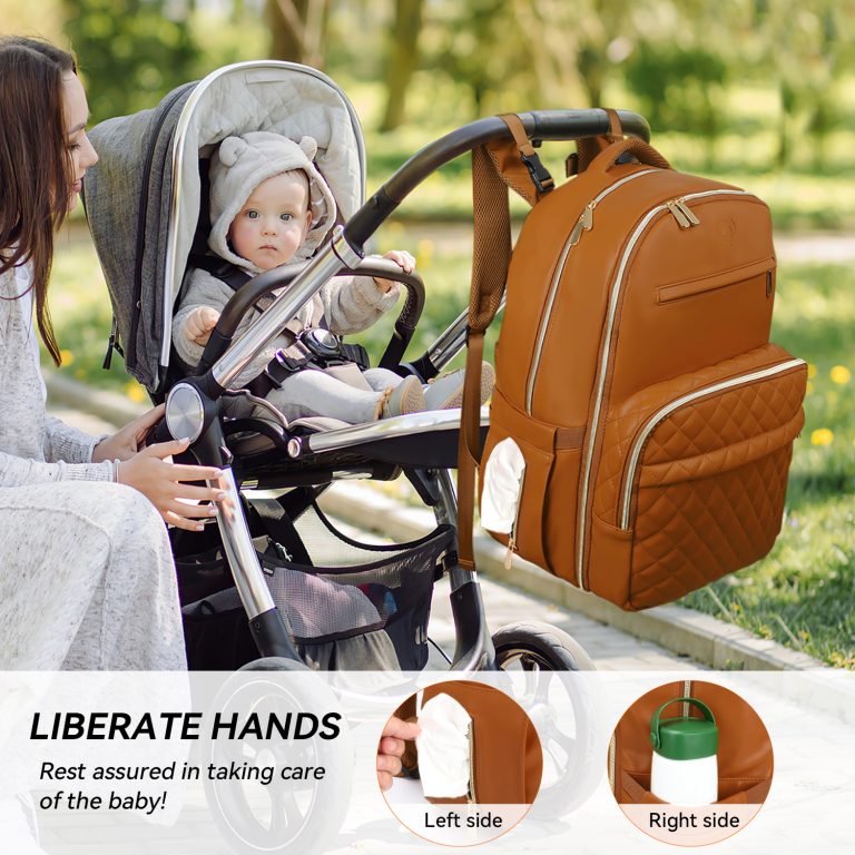 vegan leather brown pu leather diaper bag backpack