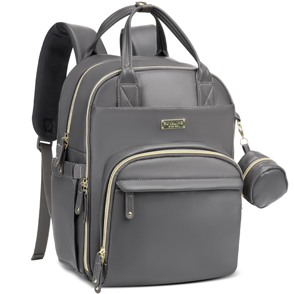 RUVALINO Diaper Bag Backpack - Multifunction Waterproof Travel Backpack, Baby Bag with Changing Pad & Stroller D-Ring & Pacifier Case - Travel Essentials & Baby Registry Search & Shower Gifts - Gray