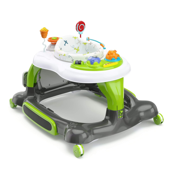 Storkcraft 3-In-1 Activity Walker and Rocker with Jumping Board Feeding Tray, Interactive Toy Tray for Toddlers Infants, Blue/Gray