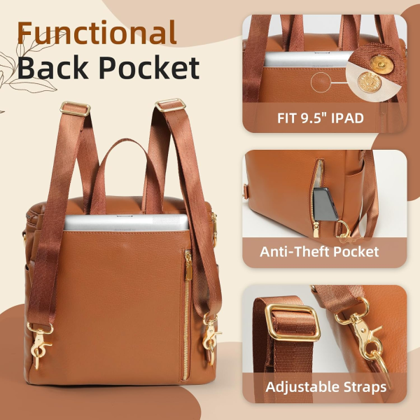 Miss Fong Small Diaper Bag Mini Diaper Bag, Leather Diaper Bag Backpack Mini Backpack with 14 Pockets Insulated Pockets & Shoulder Strap