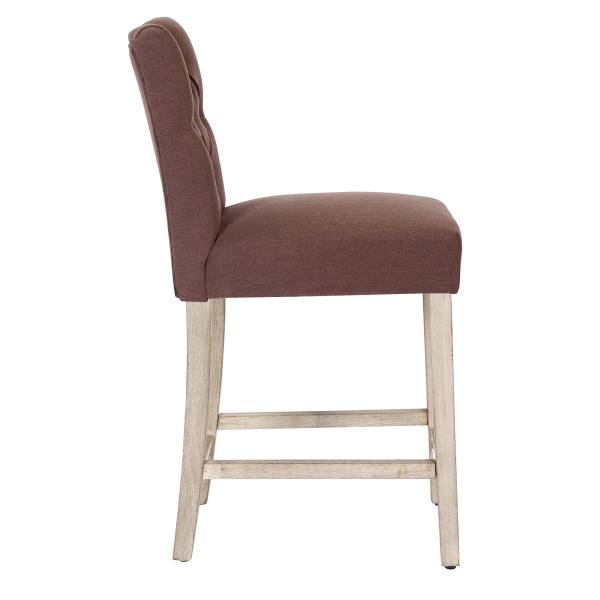 Westintrends Hayes Stools for Kitchen Counter Set of 3, Linen Upholstered Button Tufted Counter High Chairs Solid Wood Legs, Brown