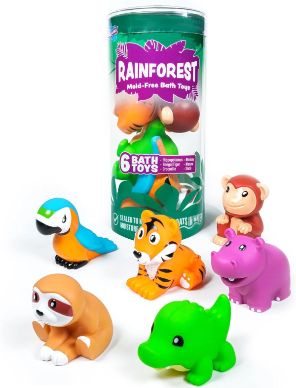 Tub Works Mold Free No Hole Bath Toys, 6 Pack, Rainforest
