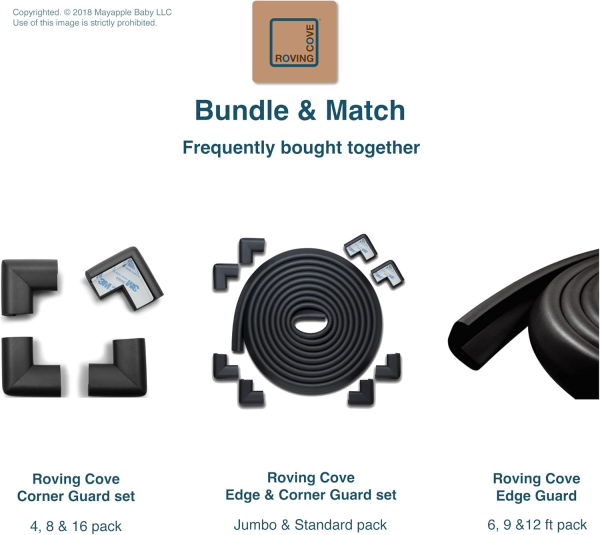 Roving Cove Heftyfit Corner Protector for Baby (8 Large Corners), Heavy-Duty Soft Rubber Foam Furniture Corner Bumper Guards, 3M Adhesive Pre-Taped, Onyx Black