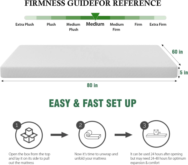 FDW 5 Inch Gel Memory Foam Mattress Medium-Firm Mattress for Pressure Relief & Cooler Sleep Mattress for Kid Adults Certipur-Us Certified Mattress in a Box, Queen