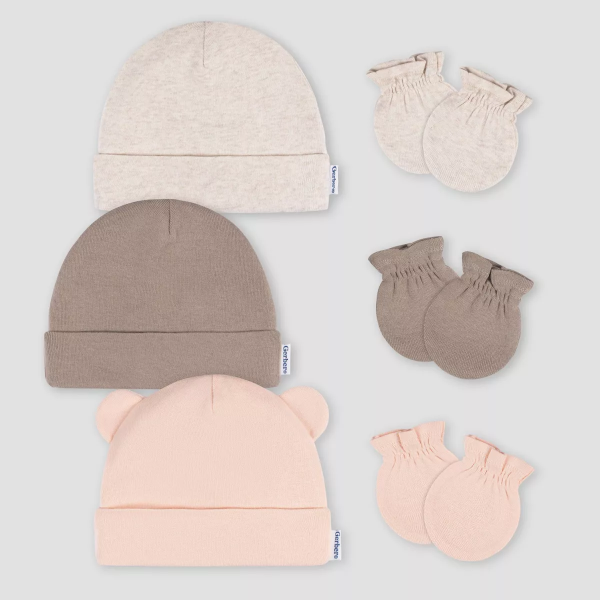 Gerber Baby 6Pk Hat & Mitten Set