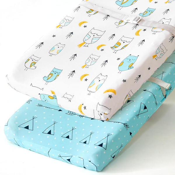 Stretchy Changing Pad Covers BROLEX Changing Table Cover for Baby Boys Girls,2 Pack Jersey Knit,Owl & Bear