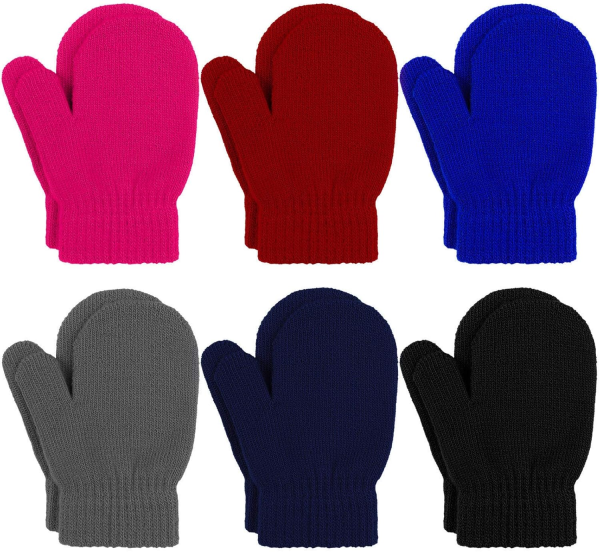 URATOT 6 Pairs Toddler Knitted Mittens Magic Stretch Gloves Winter Warm Knitted Soft Baby Mittens