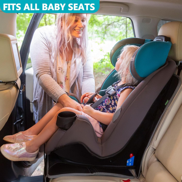 PIDO Car Seat Protector, Seat Cover Mat under Baby Carseat to Protect Fabric and Leather Upholstery, Black with Gray Stitching