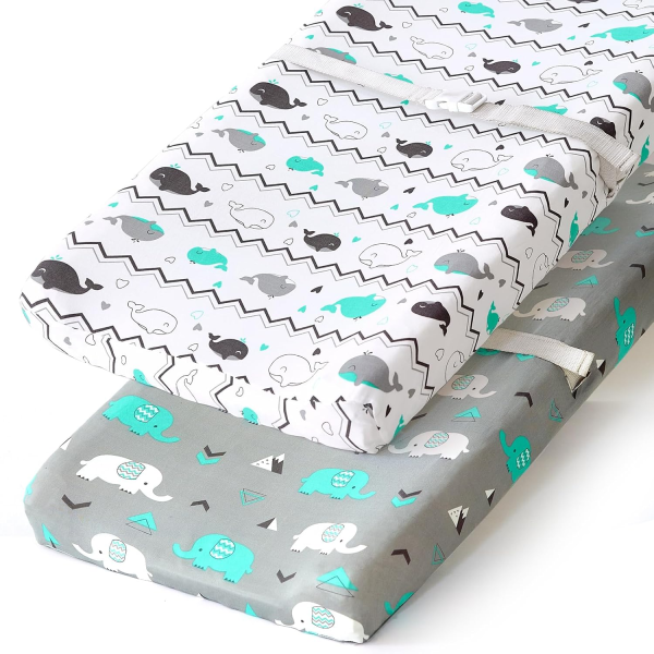 Stretchy Changing Pad Covers BROLEX Changing Table Cover for Baby Boys Girls,2 Pack Jersey Knit,Owl & Bear