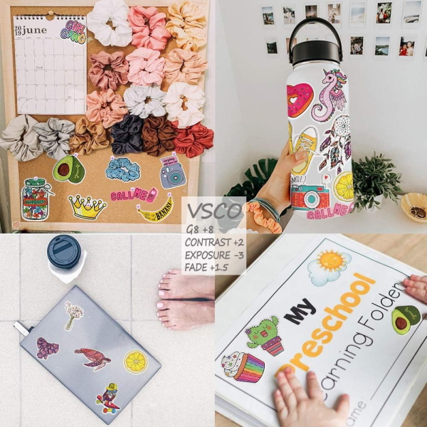 QTL VSCO Stickers for Teen Girls Cute Party Supplies Waterproof Vinyl Stickers for Hydroflask Laptop Gifts for Tween Girls 50Pcs