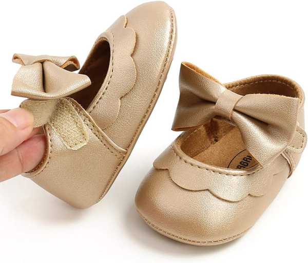 LAFEGEN Baby Girls Mary Jane Flats with Bownot Non Slip Soft Sole PU Leather Newborn Infant Toddler First Walker Cirb Dress Shoes