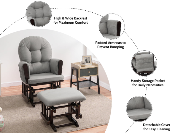 Brisbane Nursery Glider & Ottoman Sets, Glider Recliner Nursery Rocking Chair, Nursery Glider Rocker with Ottoman, Reclining Gliders & Chairs for Breastfeeding, Reading, Napping - Espresso/Dark Gray