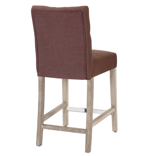 Westintrends Hayes Stools for Kitchen Counter Set of 3, Linen Upholstered Button Tufted Counter High Chairs Solid Wood Legs, Brown